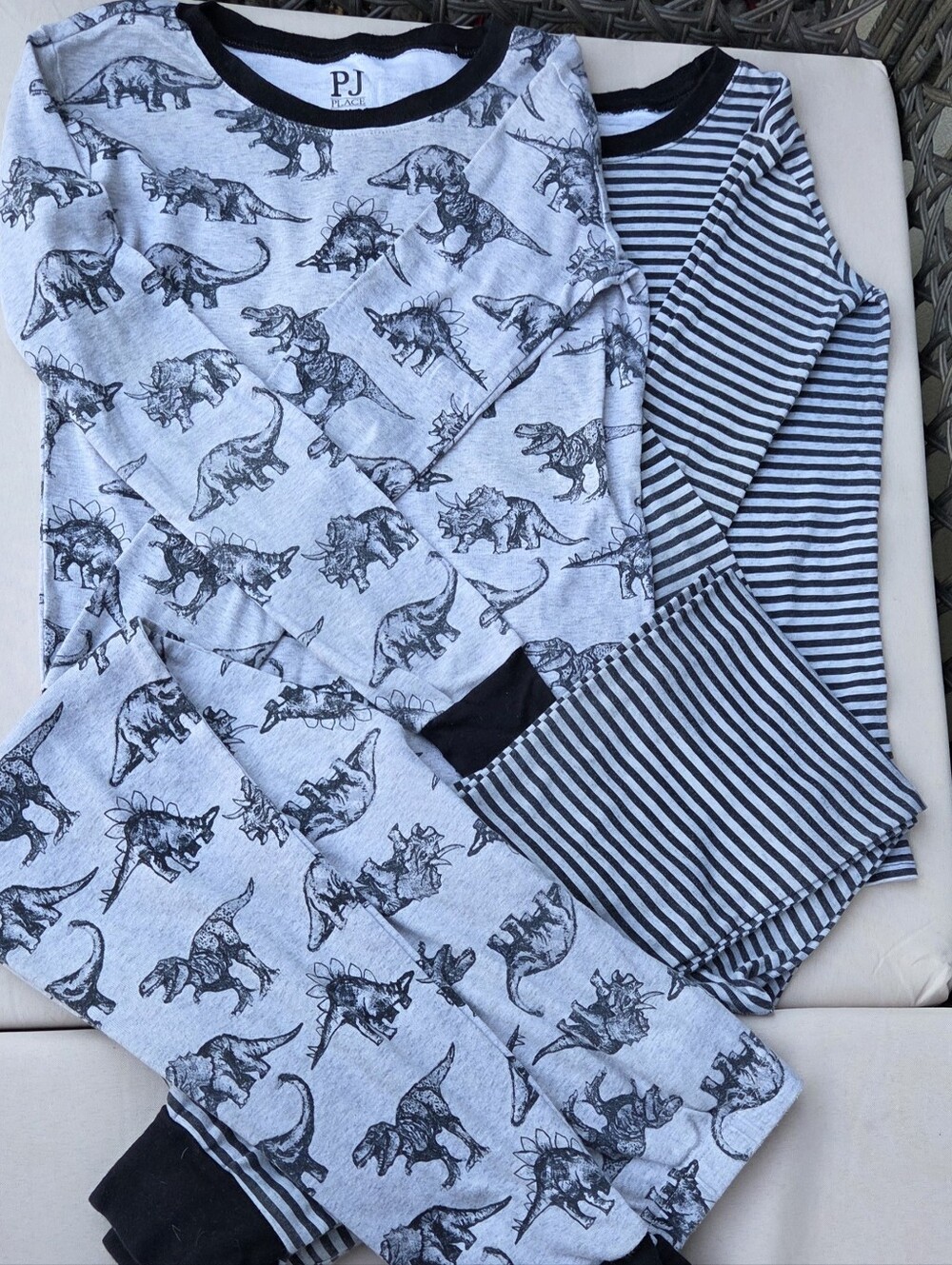 Kids Grey Dinosaur Print PJ Place Pajama Set Of 2 Long Sleeve
